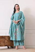 Teal Printed Kurta Set