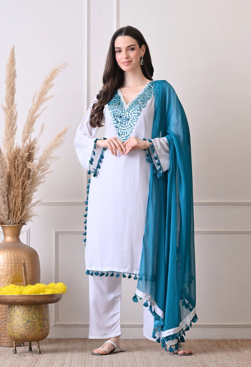 Ivory & Blue Print Kurta Set