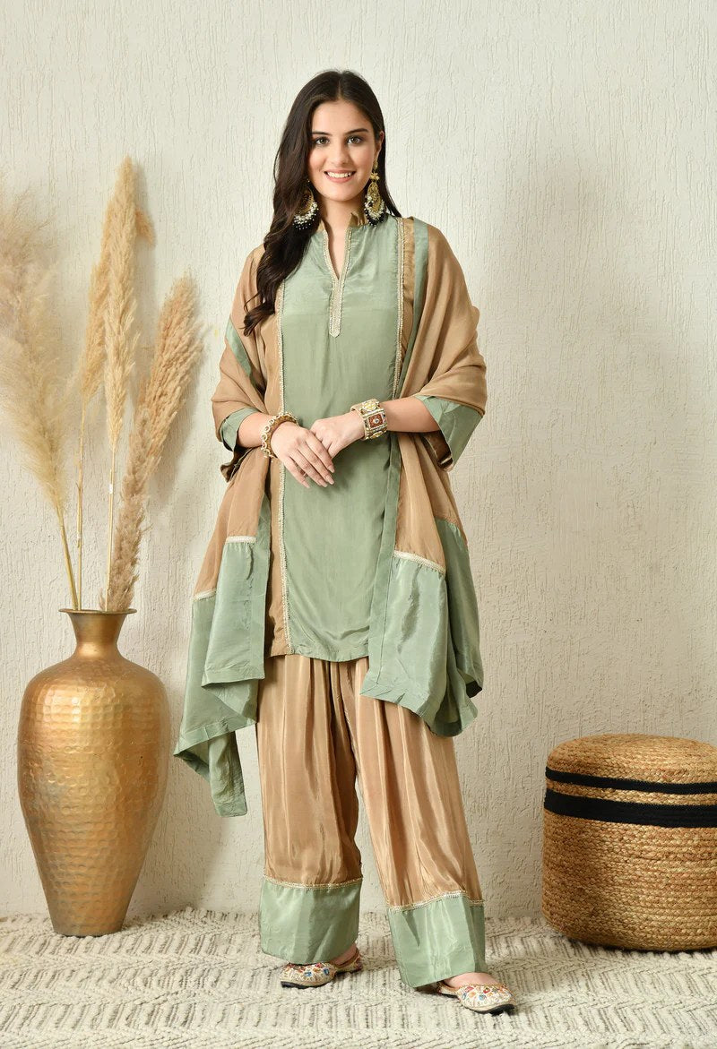 Olive Floral Kurta Set