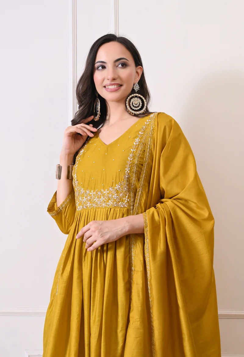 Mustard Embroidered Kurta Set