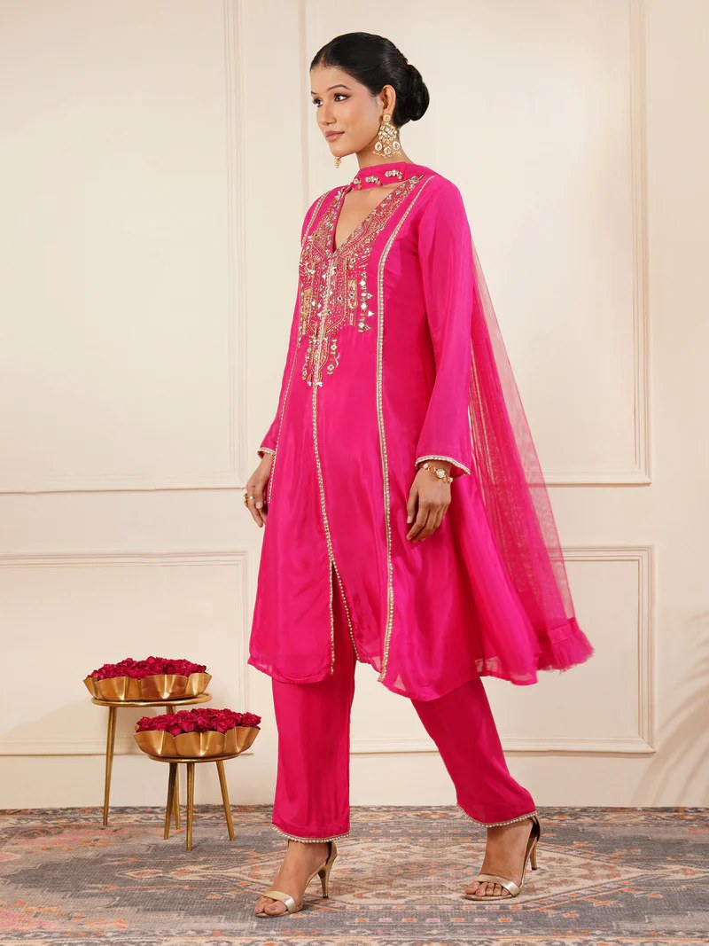 Rani Pink Embroidered Kurta Set