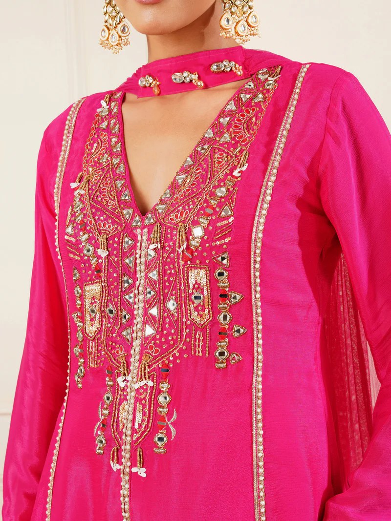 Rani Pink Embroidered Kurta Set