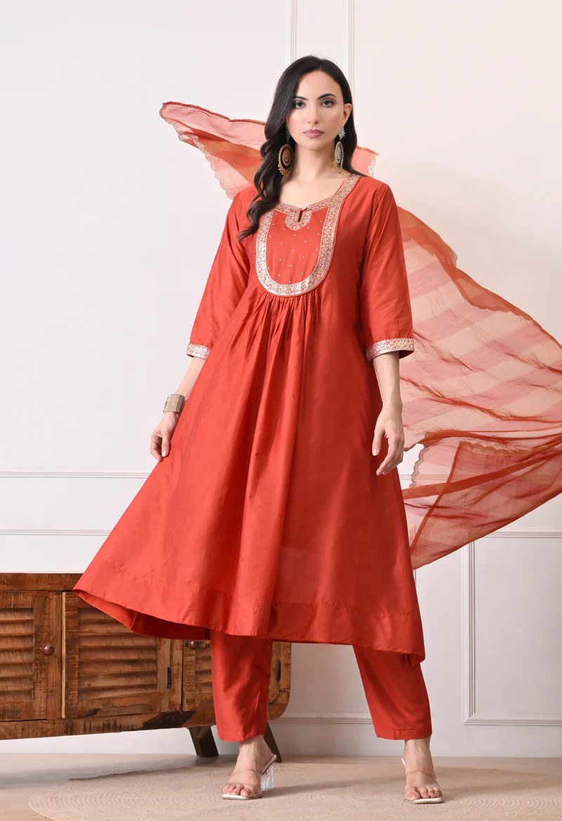 Red Printed Kurta Set