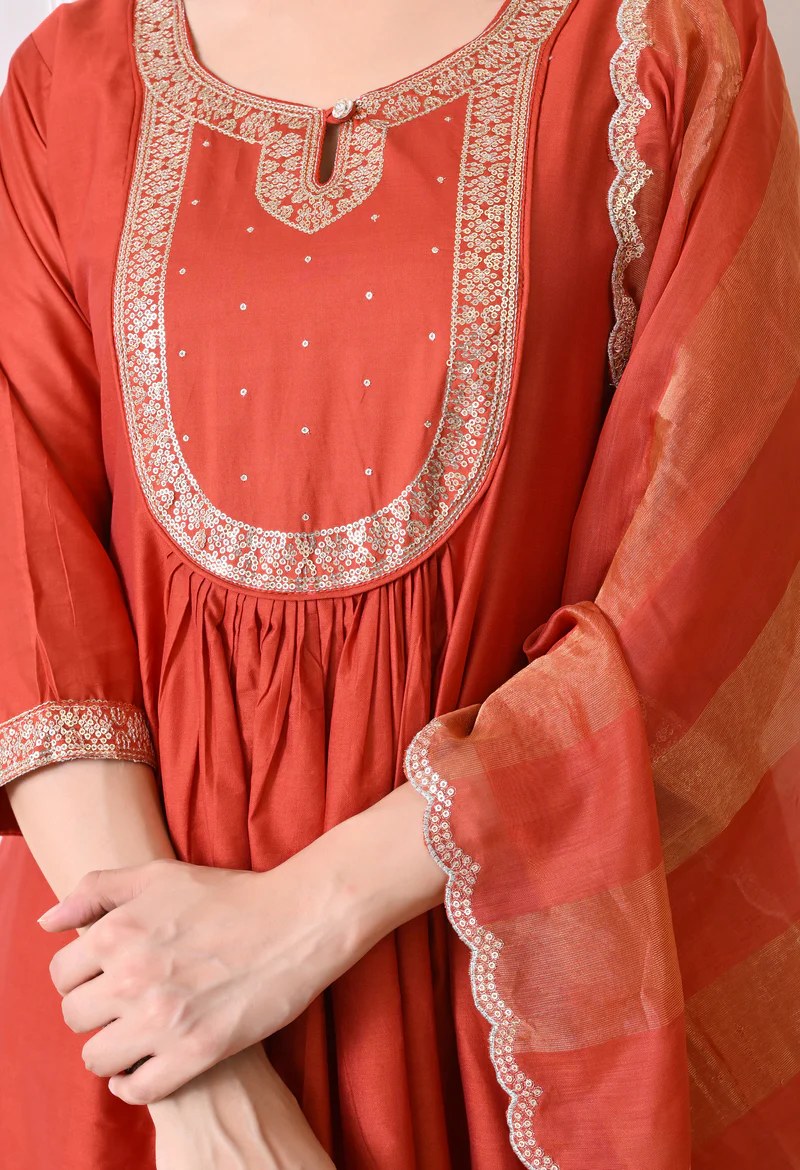 Red Printed Kurta Set