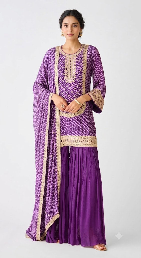 Purple Printed Sharara Set